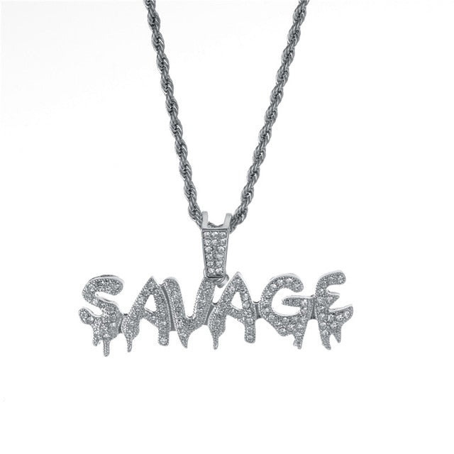 Ice Out Savage Letter Necklace & Pendant Chain