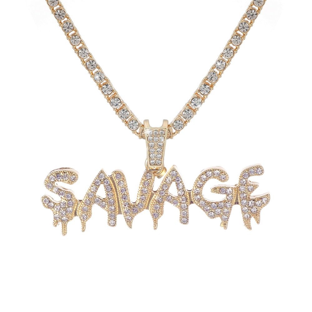 Ice Out Savage Letter Necklace & Pendant Chain