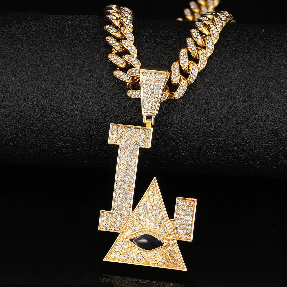Bling Iced Out Letter Pendant Necklace Cuban Chain