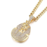 Iced Out Bling Bling Crystal Pharaoh Head Pendant Necklace
