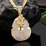 Iced Out Bling Bling Crystal Pharaoh Head Pendant Necklace