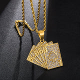 Iced out Bling Hearts Poker Pendant Necklace