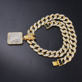 Full Iced Out Square Pendant & 18" Miami Curb Cuban Chain & 1 Row Cuban Choker Chain