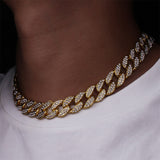 Full Iced Out Square Pendant & 18" Miami Curb Cuban Chain & 1 Row Cuban Choker Chain