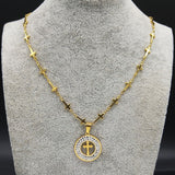 Cross Stainless Steel Crystal Necklace Gold Color Necklaces & Pendants - Oshlily