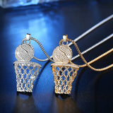Hiphop Basketball & Hoop Zircon Gold/Silver Necklace