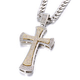 Double Layer Huge Cross Iced Out Zircon Pendant Chain Necklace