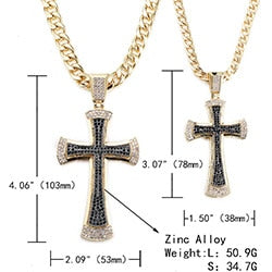 Double Layer Huge Cross Iced Out Zircon Pendant Chain Necklace - Oshlily