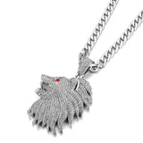 Iced Out Crystal Red Eye Lion Head Pendant Necklace