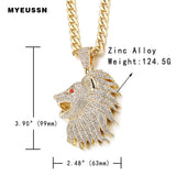 Iced Out Crystal Red Eye Lion Head Pendant Necklace