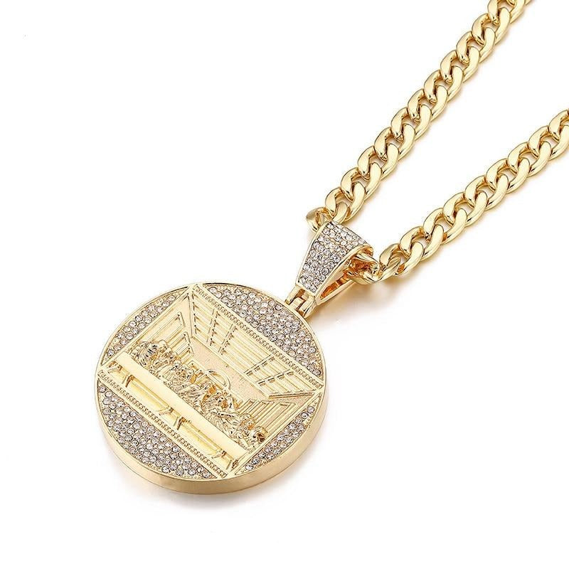 Last Supper Jesus Iced Out Bling Zircon Charm Men's Pendant Necklace - Oshlily