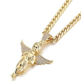 Iced Out Praying Wings Angel Charm Pendant&Necklace