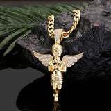 Iced Out Praying Wings Angel Charm Pendant&Necklace