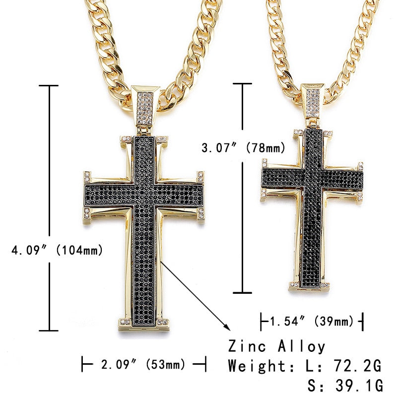 Bling Bling Cross Pendant Iced Out Black/White Crystal Charm Necklace - Oshlily