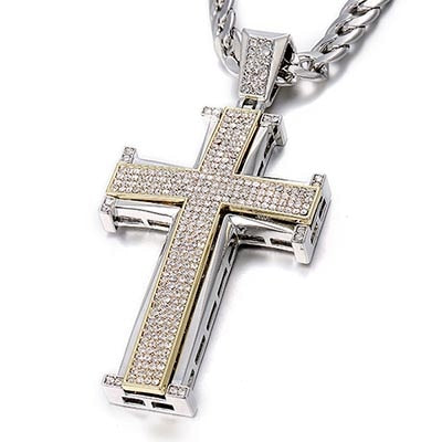 Bling Bling Cross Pendant Iced Out Black/White Crystal Charm Necklace - Oshlily