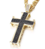 Bling Bling Cross Pendant Iced Out Black/White Crystal Charm Necklace - Oshlily