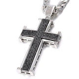 Bling Bling Cross Pendant Iced Out Black/White Crystal Charm Necklace - Oshlily