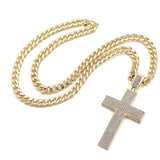 Arc-shaped Cross Iced Out Bling Bling Crystal Pendant Necklace