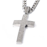 Arc-shaped Cross Iced Out Bling Bling Crystal Pendant Necklace