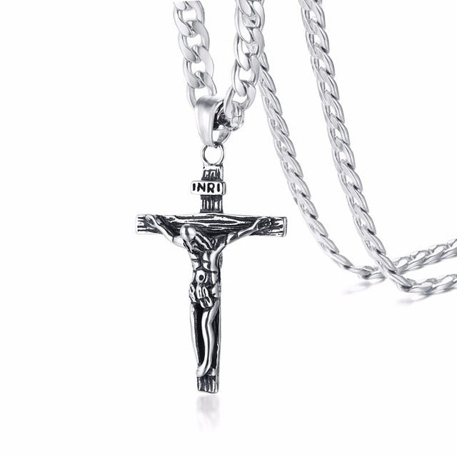 Cross Crucifix Jesus Stainless Steel Pendant Necklace - Oshlily