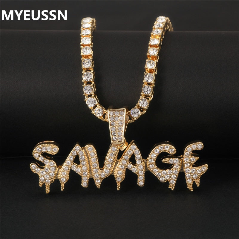 Ice Out Savage Letter Necklace & Pendant Chain