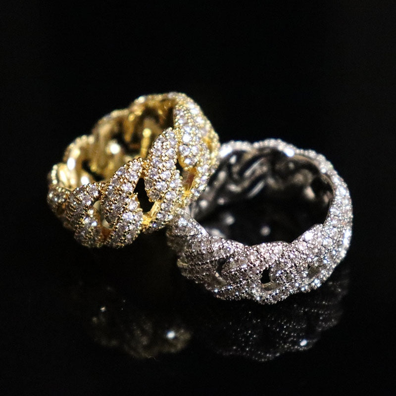 Iced Out Cubic Zircon Cuban Link Chain Ring
