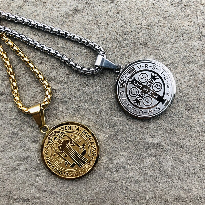 Catholic Saint Benedict Medallion Pendant Necklace - Oshlily