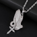 Praying Hands CZ Stones Pendant Necklace