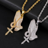 Praying Hands CZ Stones Pendant Necklace