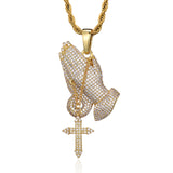 Praying Hands CZ Stones Pendant Necklace