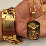 Cross Jesus Pendant Necklace With Stainless Steel Cross Bracelet