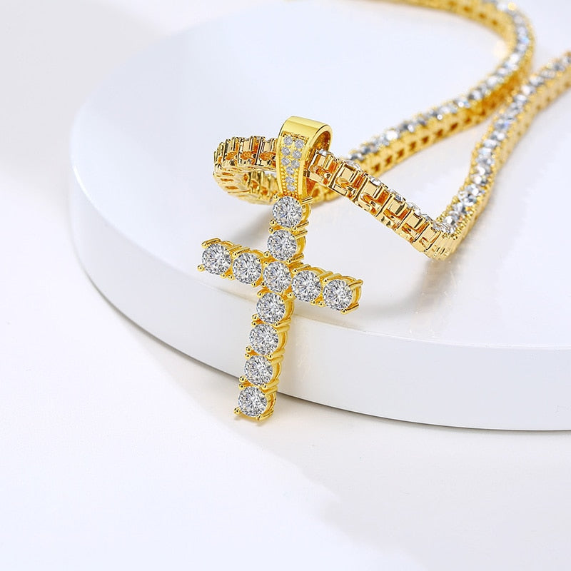 Ice Out Cross Pendant Tennis Chain Necklace - Oshlily