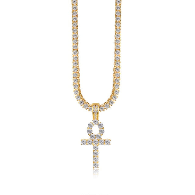 Ice Out Cross Pendant Tennis Chain Necklace - Oshlily