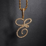 A-Z Cursive Letters Name Iced Out Cubic Zircon Pendant Necklace