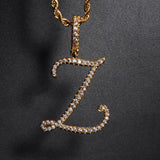 A-Z Cursive Letters Name Iced Out Cubic Zircon Pendant Necklace