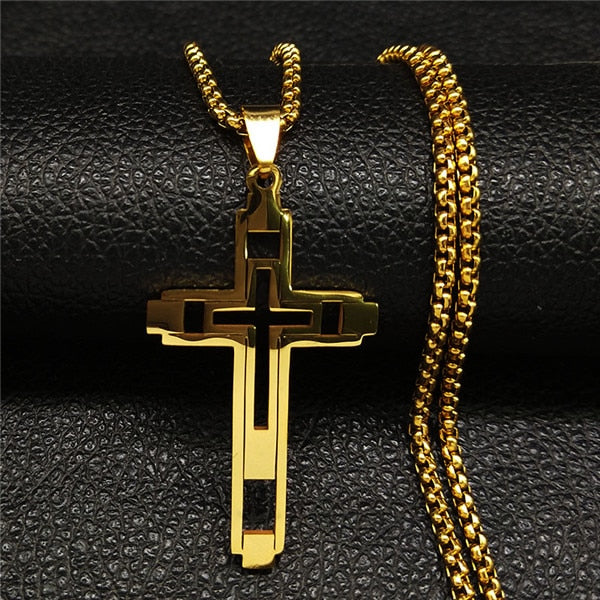 Cross Stainless Steel Necklace for Men Gold and Silver Color - Oshlily