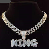 Iced Out Bling KING Pendant Necklace with 13mm Miami Cuban Chain