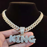 Iced Out Bling KING Pendant Necklace with 13mm Miami Cuban Chain