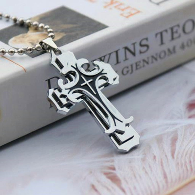 Multi-Layer Gold Jesus Cross Pendant Chain Necklace Unisex - Oshlily