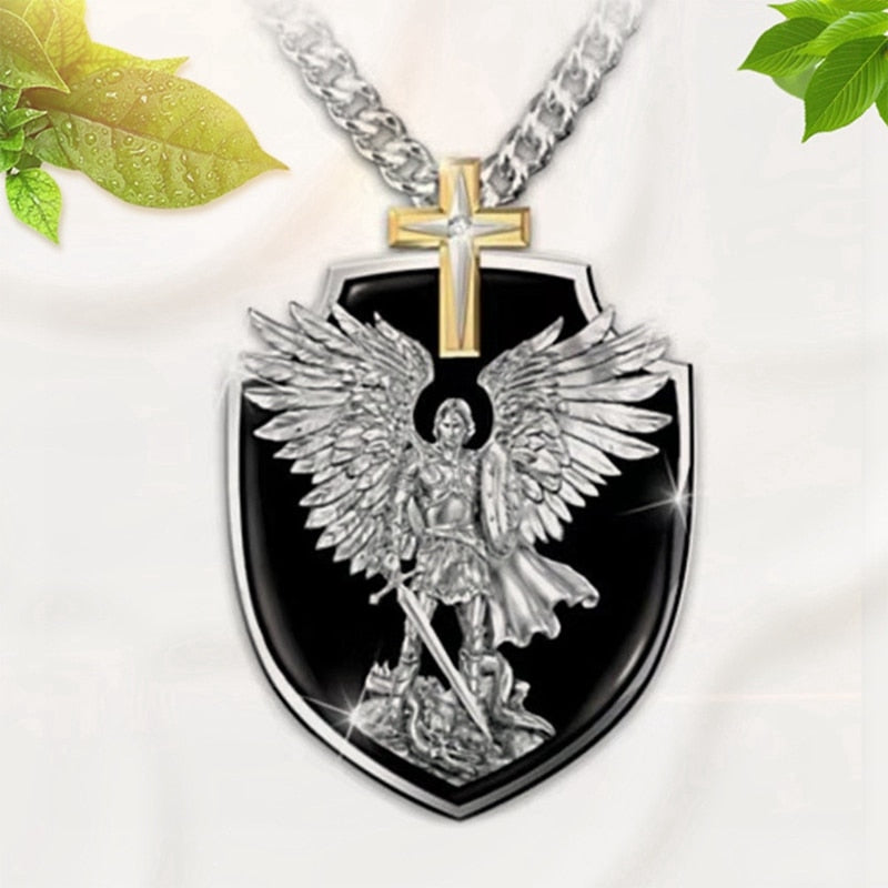 Archangel Angel Wings Protect Us Pendant Necklace - Oshlily
