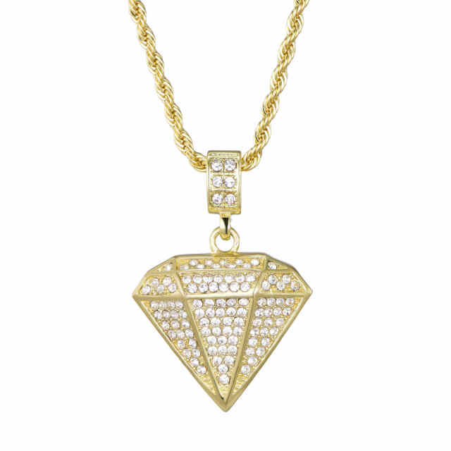 Full Zircon Iced Out Rhinestone Stereoscopic Triangle Shape Pendant Necklace