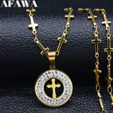 Cross Stainless Steel Crystal Necklace Gold Color Necklaces & Pendants