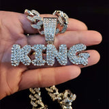 Iced Out Bling KING Pendant Necklace with 13mm Miami Cuban Chain