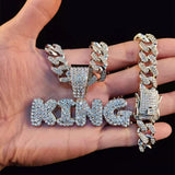 Iced Out Bling KING Pendant Necklace with 13mm Miami Cuban Chain