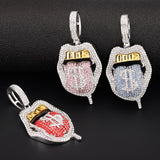 Dripping Lips Iced Out Bling Tongue Pendant Necklace