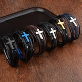 Cross Bracelets Men Genuine Leather Bracelet