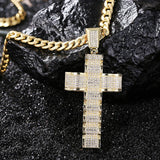 Wave-Shaped Large Cross Iced Out Bling Bling Crystal Pendant Necklace - Oshlily