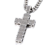 Wave-Shaped Large Cross Iced Out Bling Bling Crystal Pendant Necklace - Oshlily